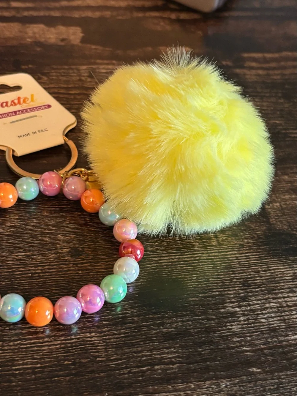 Pastels Yellow Pom-Pom Beaded Bracelet Keychain